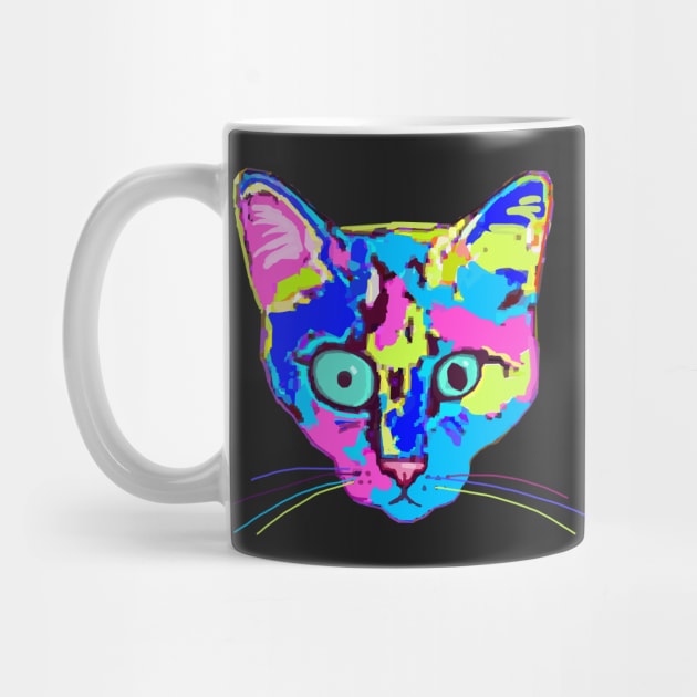 Psychedelic Rainbow-colored Weirdo Floating Cat Head by jdunster